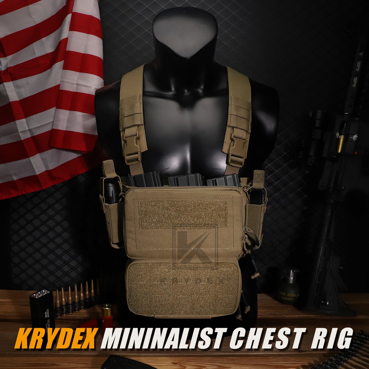 KRYDEX Tactical D3CR Chest Rig 5.56 7.62 Rifle Pistol Mag Pouch Placard Carrier with D3 Flatpack Tactical Backpack