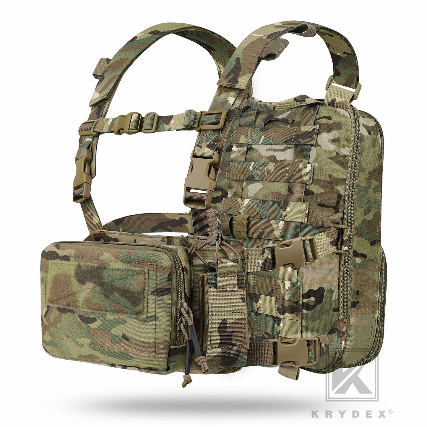 KRYDEX Tactical D3CR Chest Rig 5.56 7.62 Rifle Pistol Mag Pouch Placard Carrier with D3 Flatpack Tactical Backpack