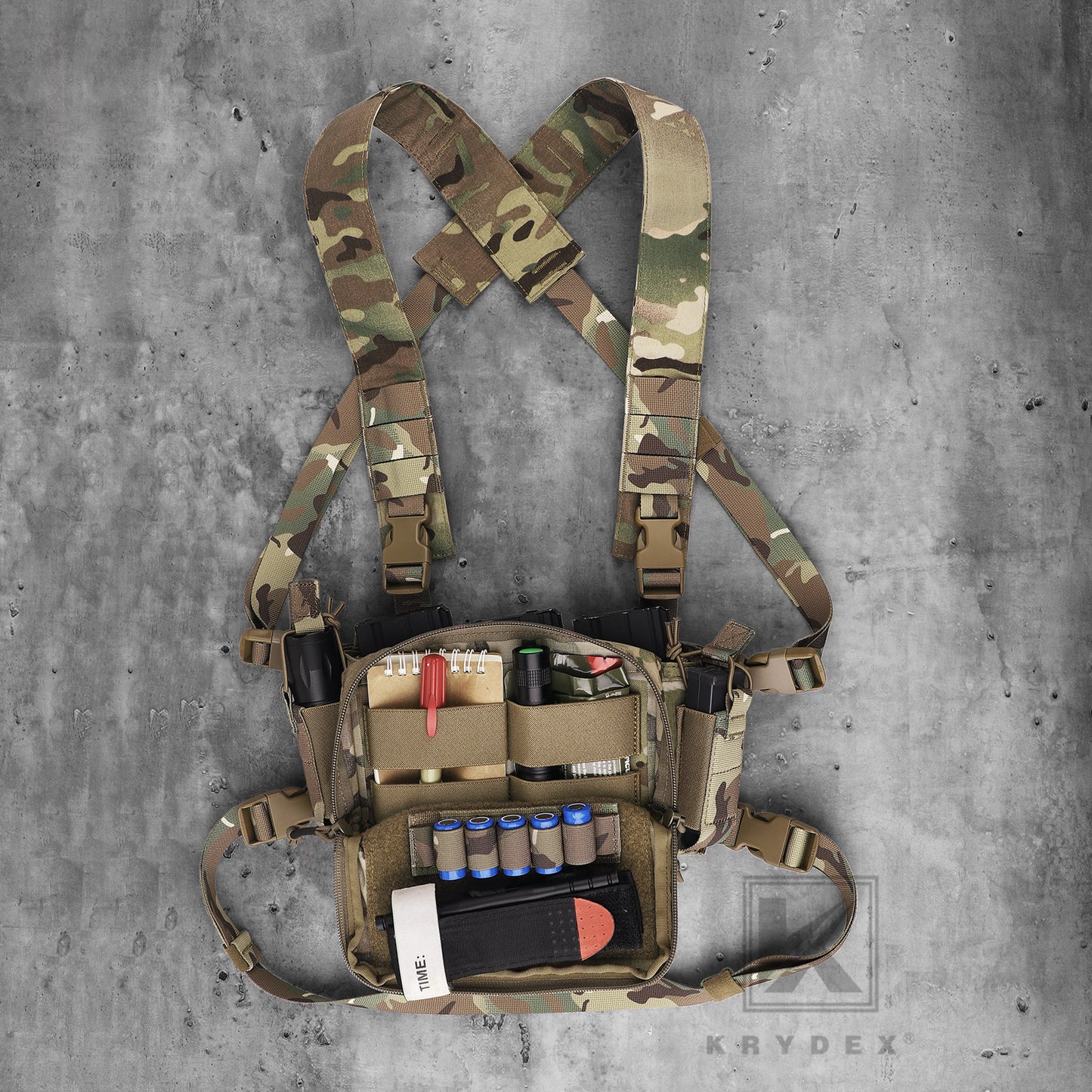 KRYDEX Tactical D3CR Chest Rig 5.56 7.62 Rifle Pistol Mag Pouch Placard Carrier with D3 Flatpack Tactical Backpack