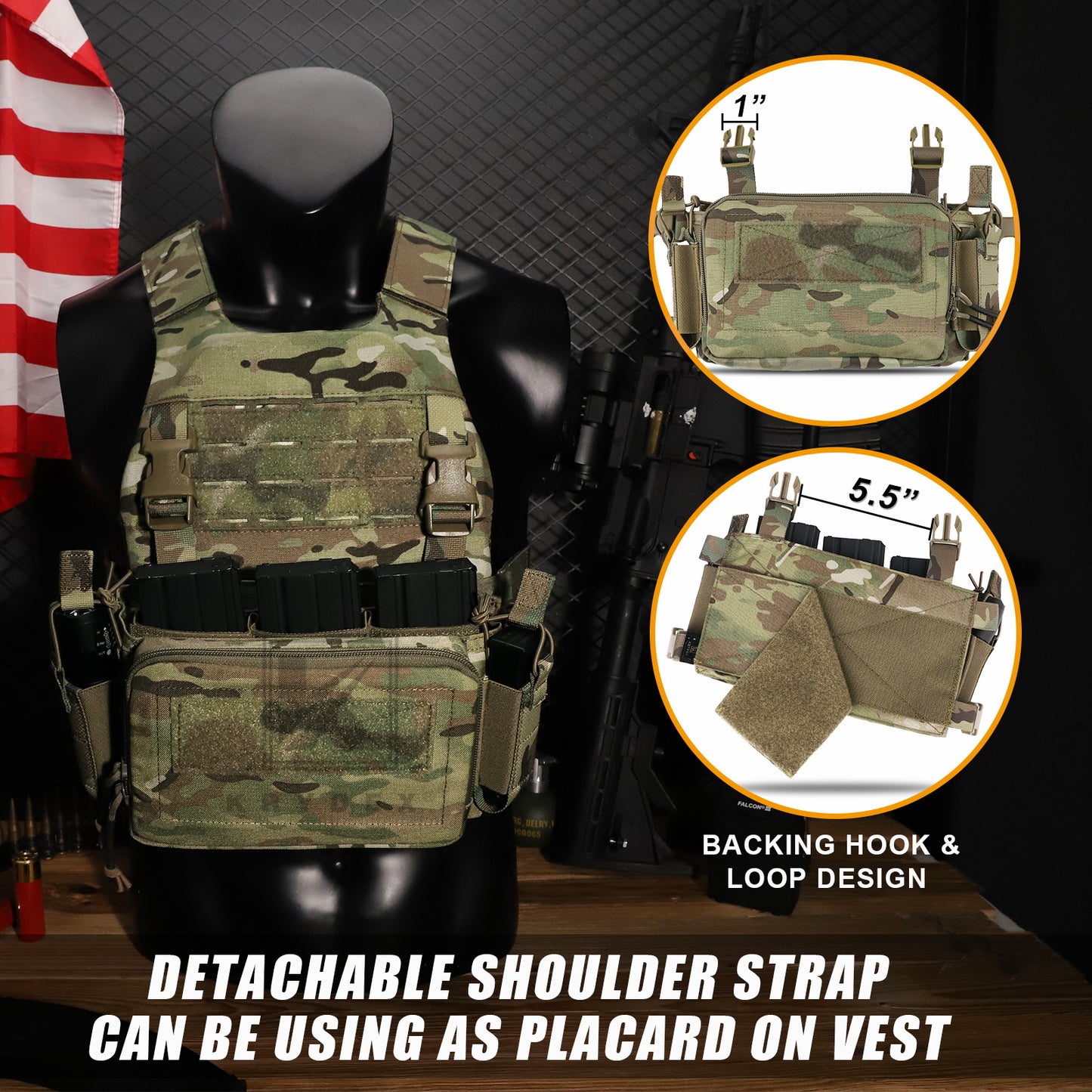 KRYDEX Tactical D3CR Chest Rig 5.56 7.62 Rifle Pistol Mag Pouch Placard Carrier with D3 Flatpack Tactical Backpack