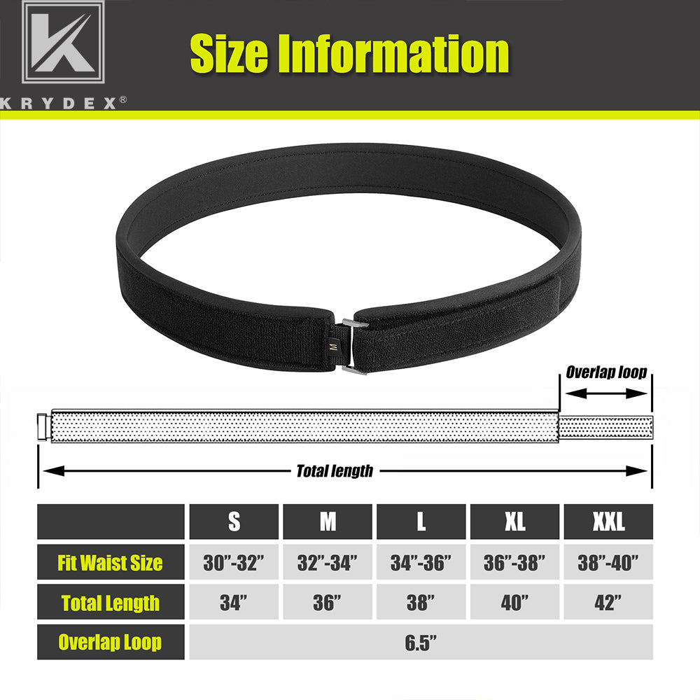 Krydex 1.5” Padded Inner Belt Black Loop Lined Belt Comfortable Inner Duty Battle Shooting Belt