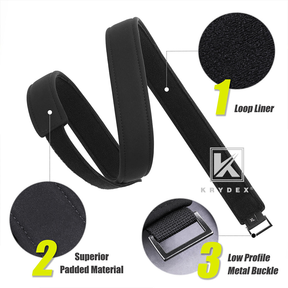 Krydex 1.5” Padded Inner Belt Black Loop Lined Belt Comfortable Inner Duty Battle Shooting Belt