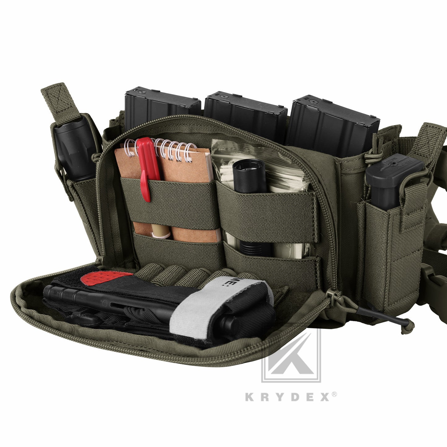KRYDEX Tactical D3CR Chest Rig 5.56 7.62 Rifle Pistol Mag Pouch Placard Carrier with D3 Flatpack Tactical Backpack