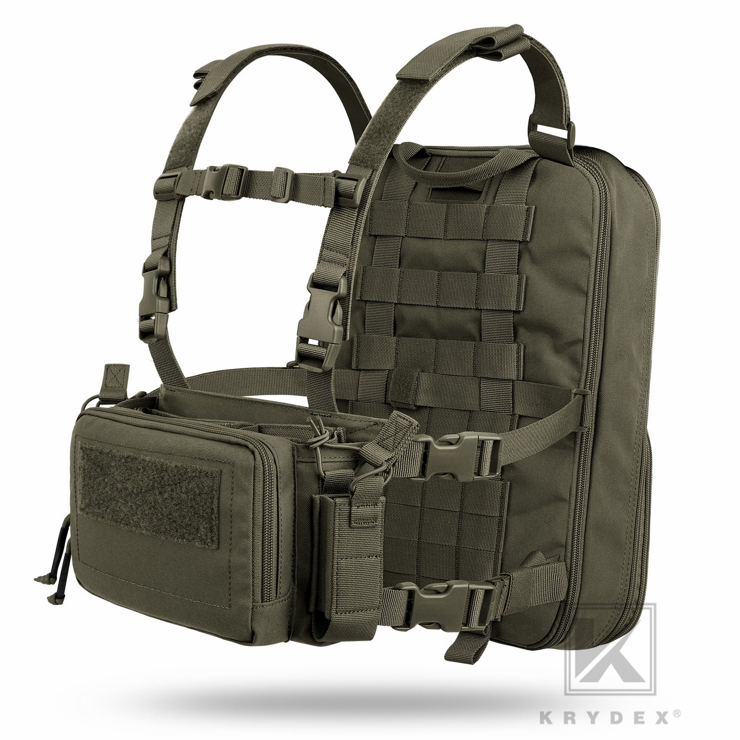 KRYDEX Tactical D3CR Chest Rig 5.56 7.62 Rifle Pistol Mag Pouch Placard Carrier with D3 Flatpack Tactical Backpack