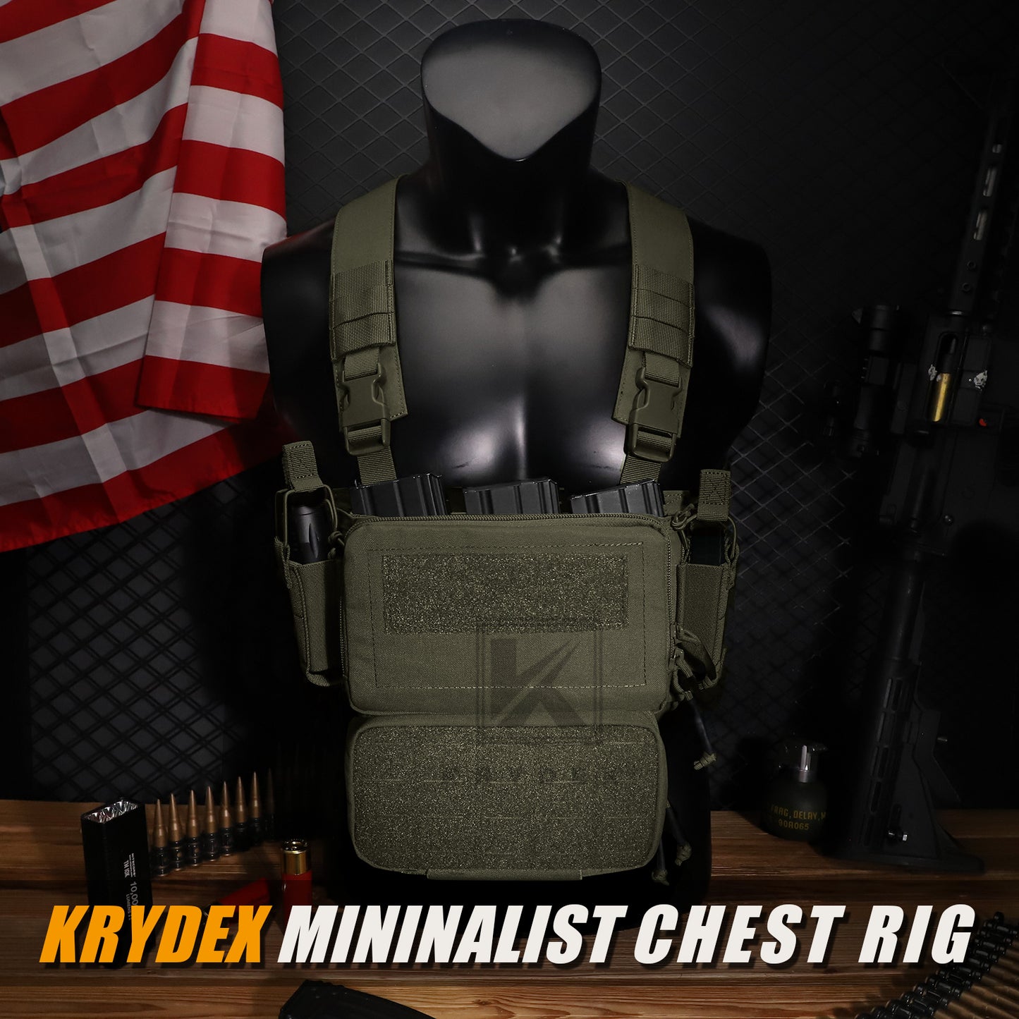 KRYDEX Tactical D3CR Chest Rig 5.56 7.62 Rifle Pistol Mag Pouch Placard Carrier with D3 Flatpack Tactical Backpack