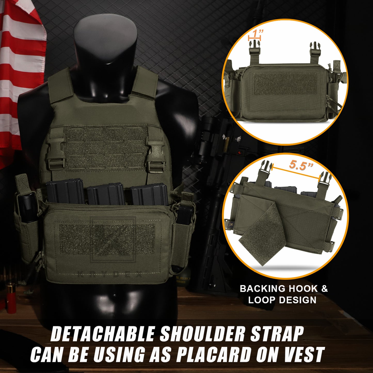 KRYDEX Tactical D3CR Chest Rig 5.56 7.62 Rifle Pistol Mag Pouch Placard Carrier with D3 Flatpack Tactical Backpack