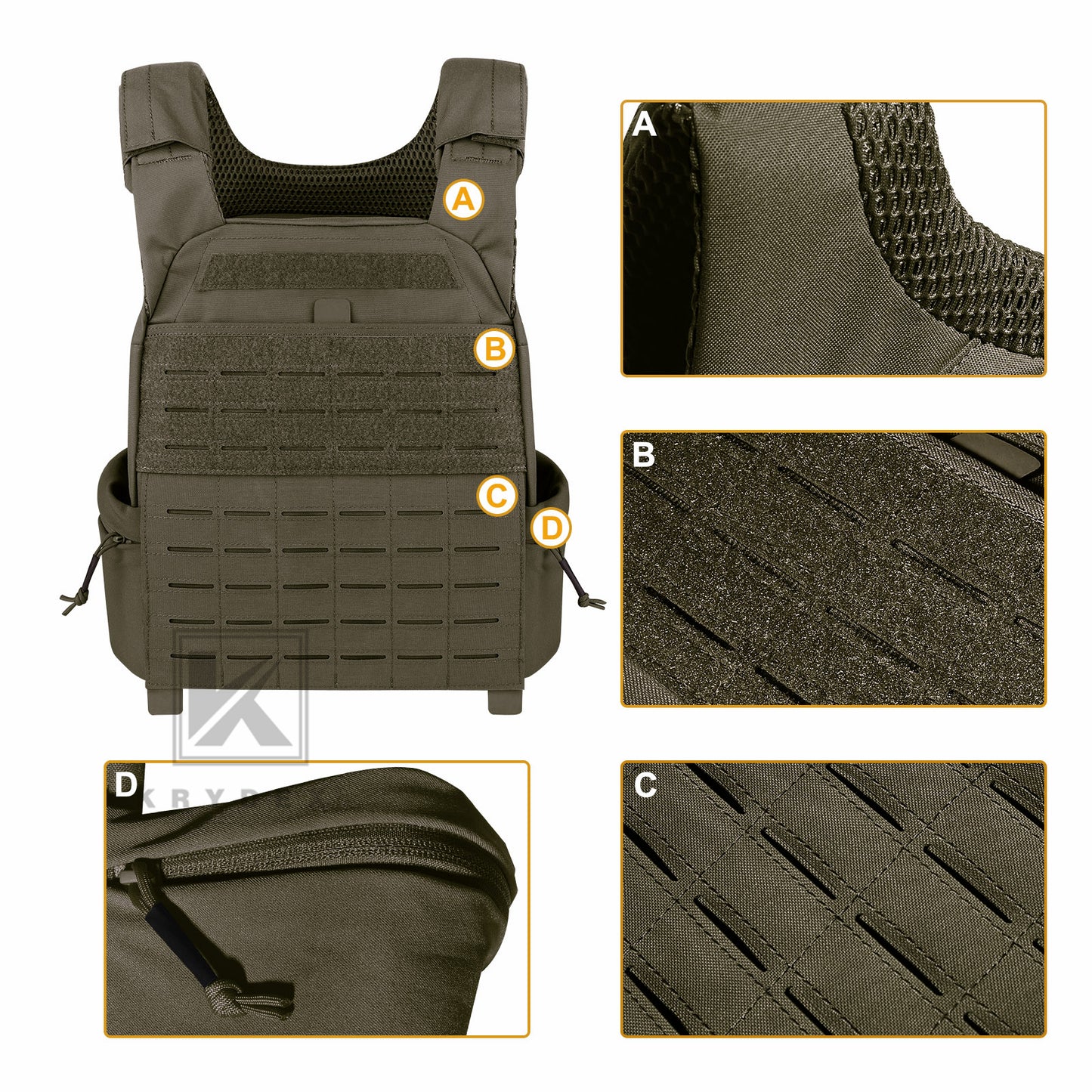 Krydex Laser MOLLE Plate Carrier Tactical Vest Trainer Weight Vest
