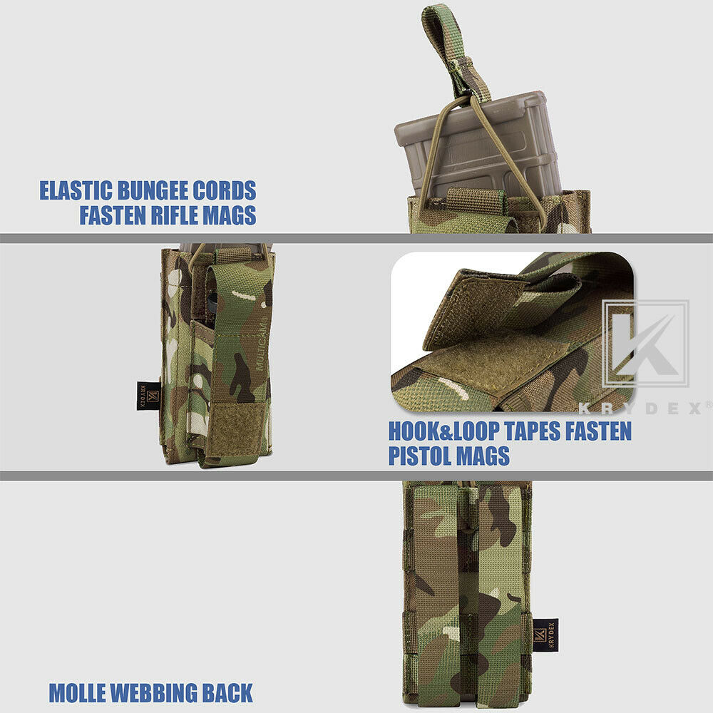 KRYDEX Single Open Top 5.56 M4 M16 AR15 & Pistol Magazine Pouch