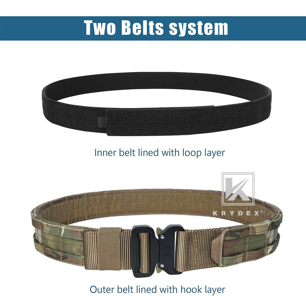 KRYDEX Quick Release 1.5"-1.75" Heavy Duty Metal Buckle Molle Rigger Outer & Inner Belt Airsoft Battle Tactical Outdoor Adjustable Waistband