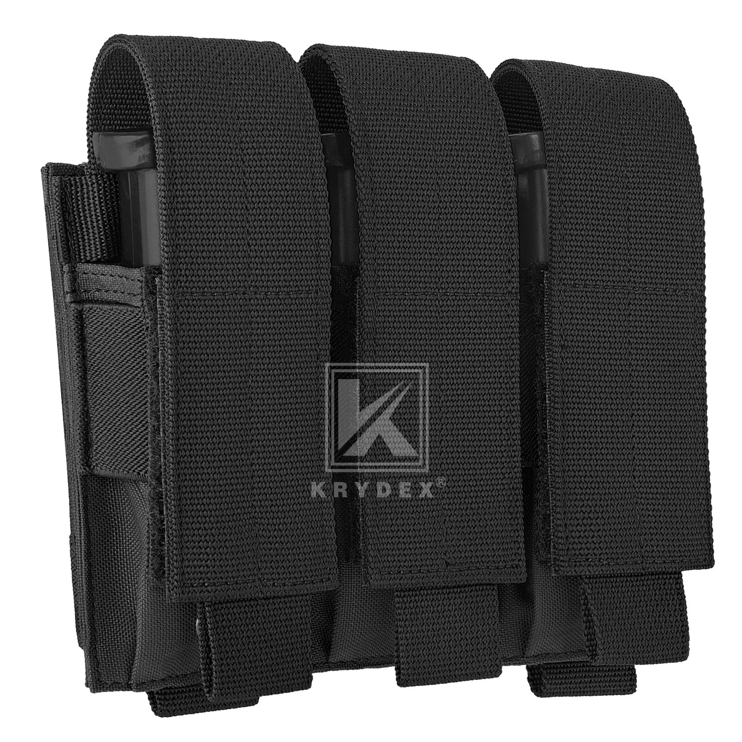 Krydex Tactical 9mm Triple Mag Pouch Modular Single / Double Stack Pistol Magzine Holder MOLLE Compatible