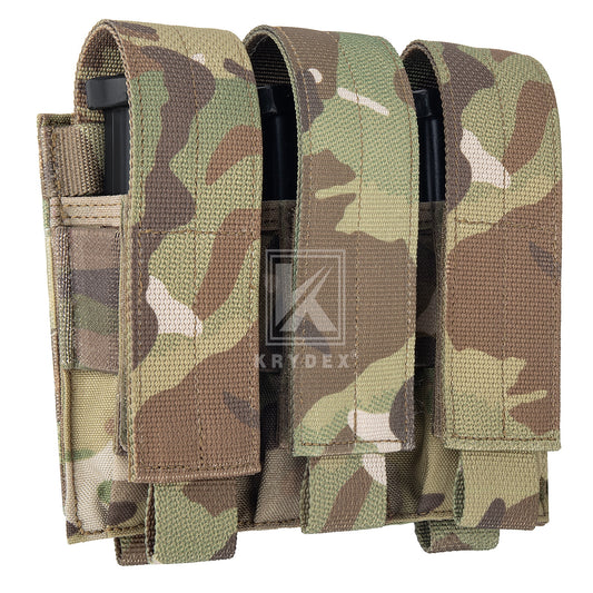 Krydex Tactical 9mm Triple Mag Pouch Modular Single / Double Stack Pistol Magzine Holder MOLLE Compatible