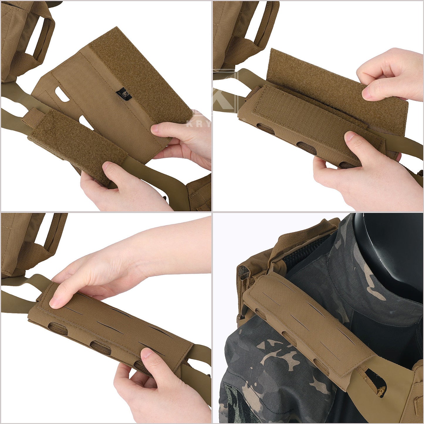 Krydex Tactical Shoulder Pads Soft EVA Cushion for Vest Carrier Chest Rig Slingster Laser Cut  Organizer Fits 2" - 2.5" Strap