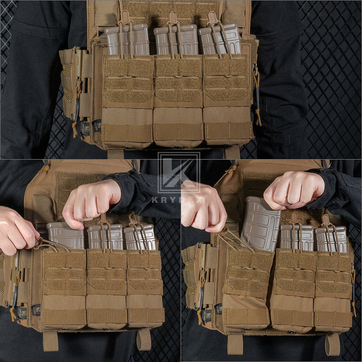 Krydex Tactical 556 Triple Mag Pouch Open Top MOLLE Magazine Holder for M4/M16/AR15 Fast Draw Quick Reload