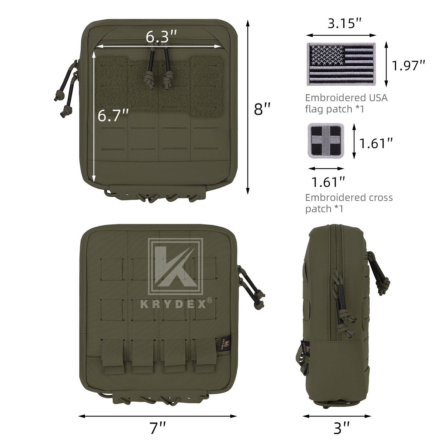 Krydex Tactical 8x7 Admin Pouch MOLLE Low Profile Modular Medic Pouch Tourniquet Holder