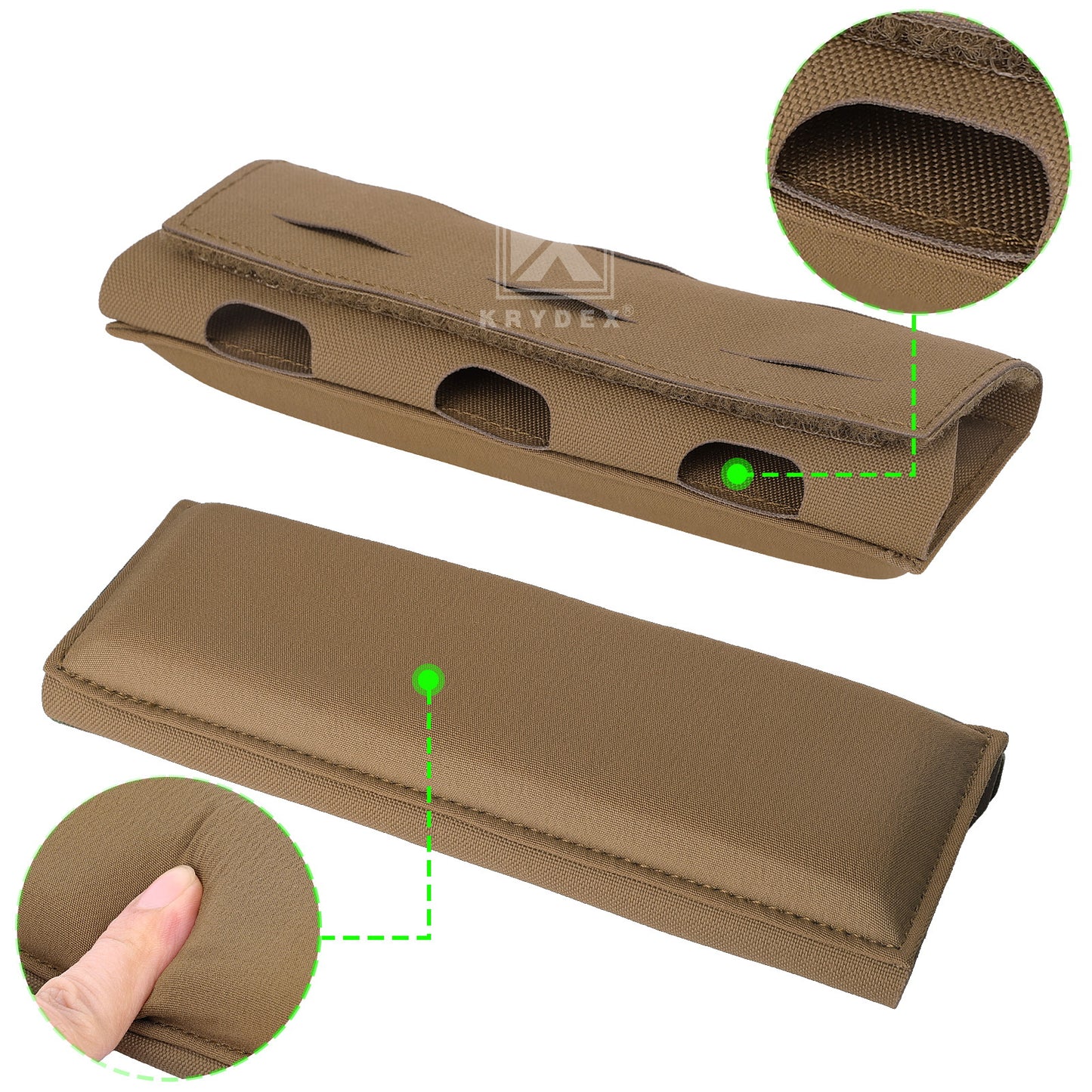 Krydex Tactical Shoulder Pads Soft EVA Cushion for Vest Carrier Chest Rig Slingster Laser Cut  Organizer Fits 2" - 2.5" Strap