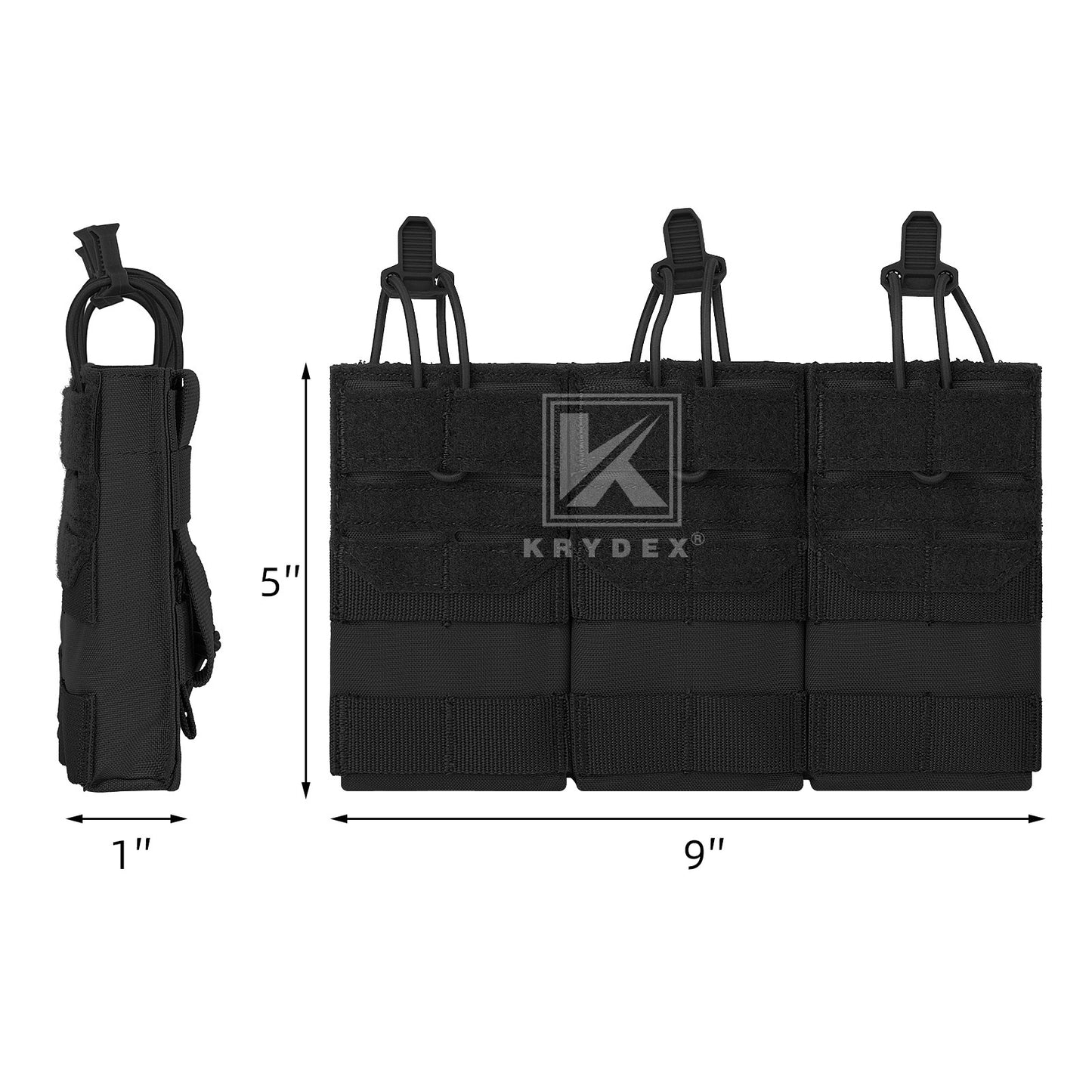 Krydex Tactical 556 Triple Mag Pouch Open Top MOLLE Magazine Holder for M4/M16/AR15 Fast Draw Quick Reload