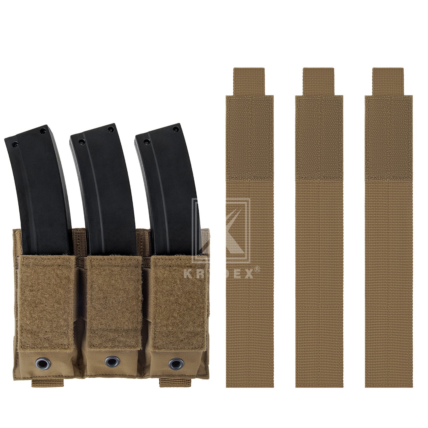 Krydex Tactical 9mm Triple Mag Pouch Modular Single / Double Stack Pistol Magzine Holder MOLLE Compatible