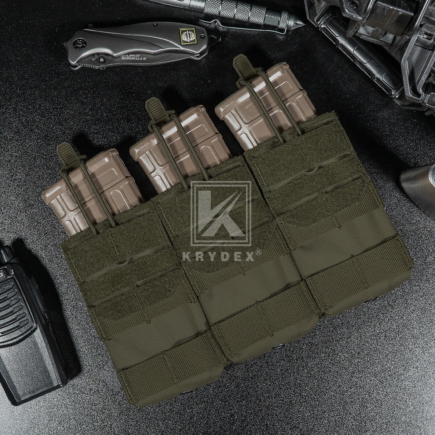 Krydex Tactical 556 Triple Mag Pouch Open Top MOLLE Magazine Holder for M4/M16/AR15 Fast Draw Quick Reload