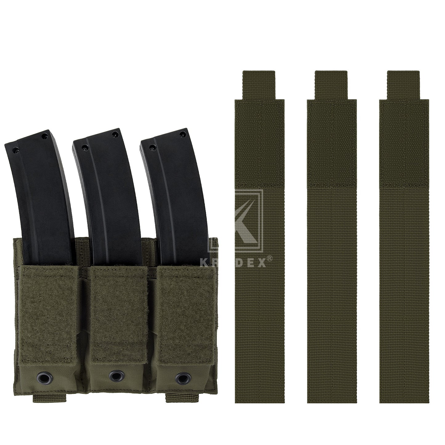 Krydex Tactical 9mm Triple Mag Pouch Modular Single / Double Stack Pistol Magzine Holder MOLLE Compatible