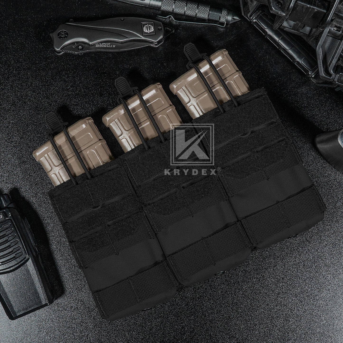 Krydex Tactical 556 Triple Mag Pouch Open Top MOLLE Magazine Holder for M4/M16/AR15 Fast Draw Quick Reload
