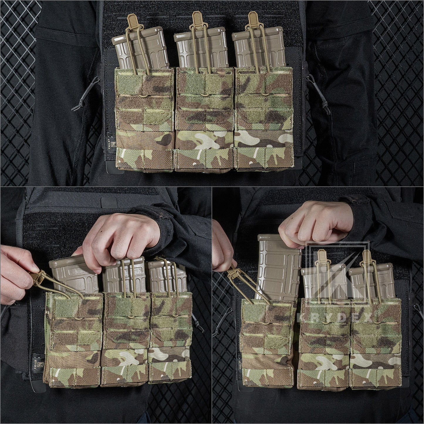 Krydex Tactical 556 Triple Mag Pouch Open Top MOLLE Magazine Holder for M4/M16/AR15 Fast Draw Quick Reload
