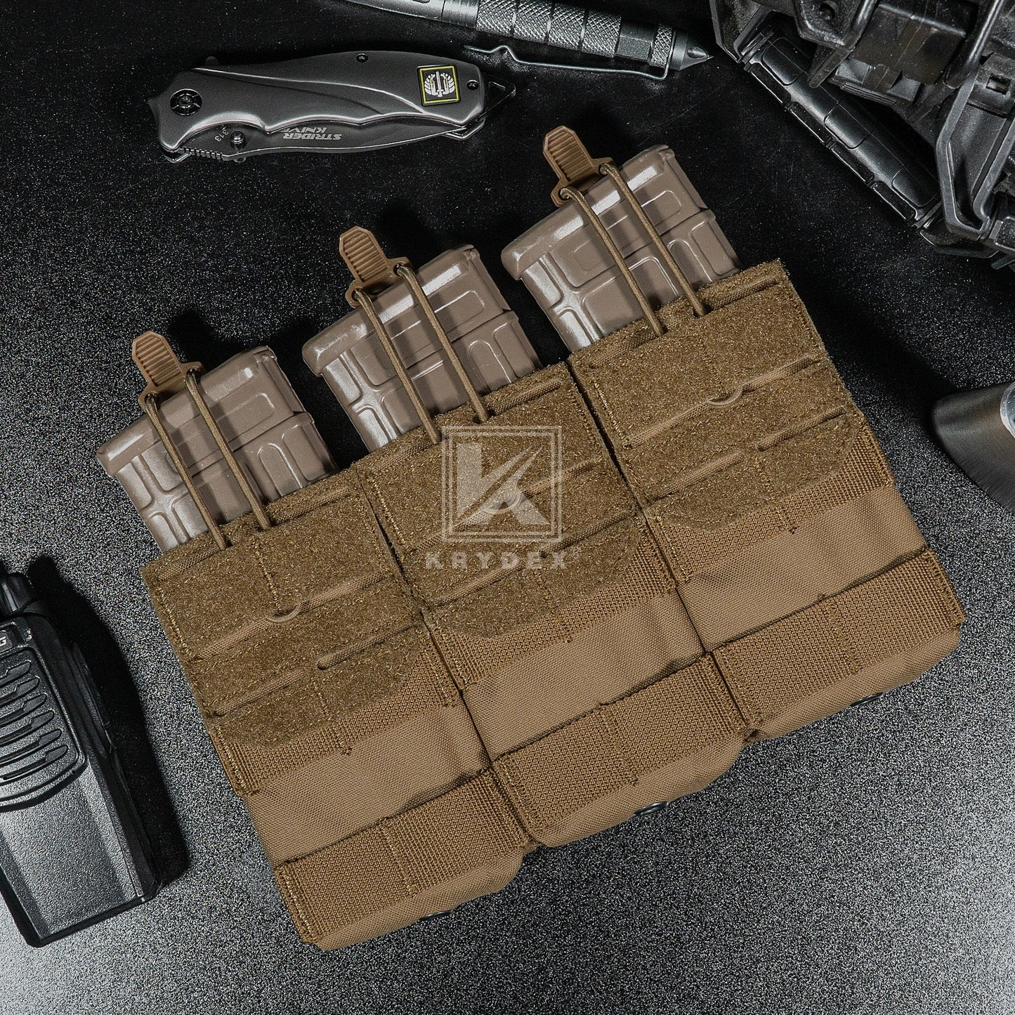 Krydex Tactical 556 Triple Mag Pouch Open Top MOLLE Magazine Holder for M4/M16/AR15 Fast Draw Quick Reload