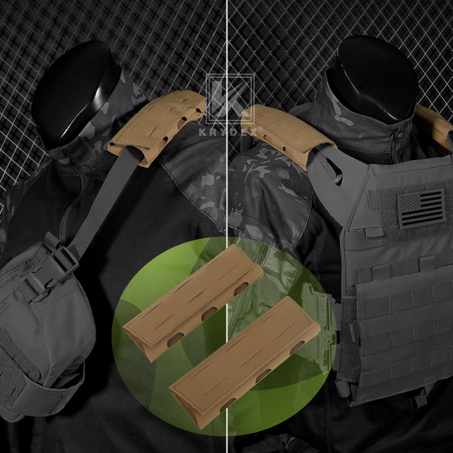 Krydex Tactical Shoulder Pads Soft EVA Cushion for Vest Carrier Chest Rig Slingster Laser Cut  Organizer Fits 2" - 2.5" Strap