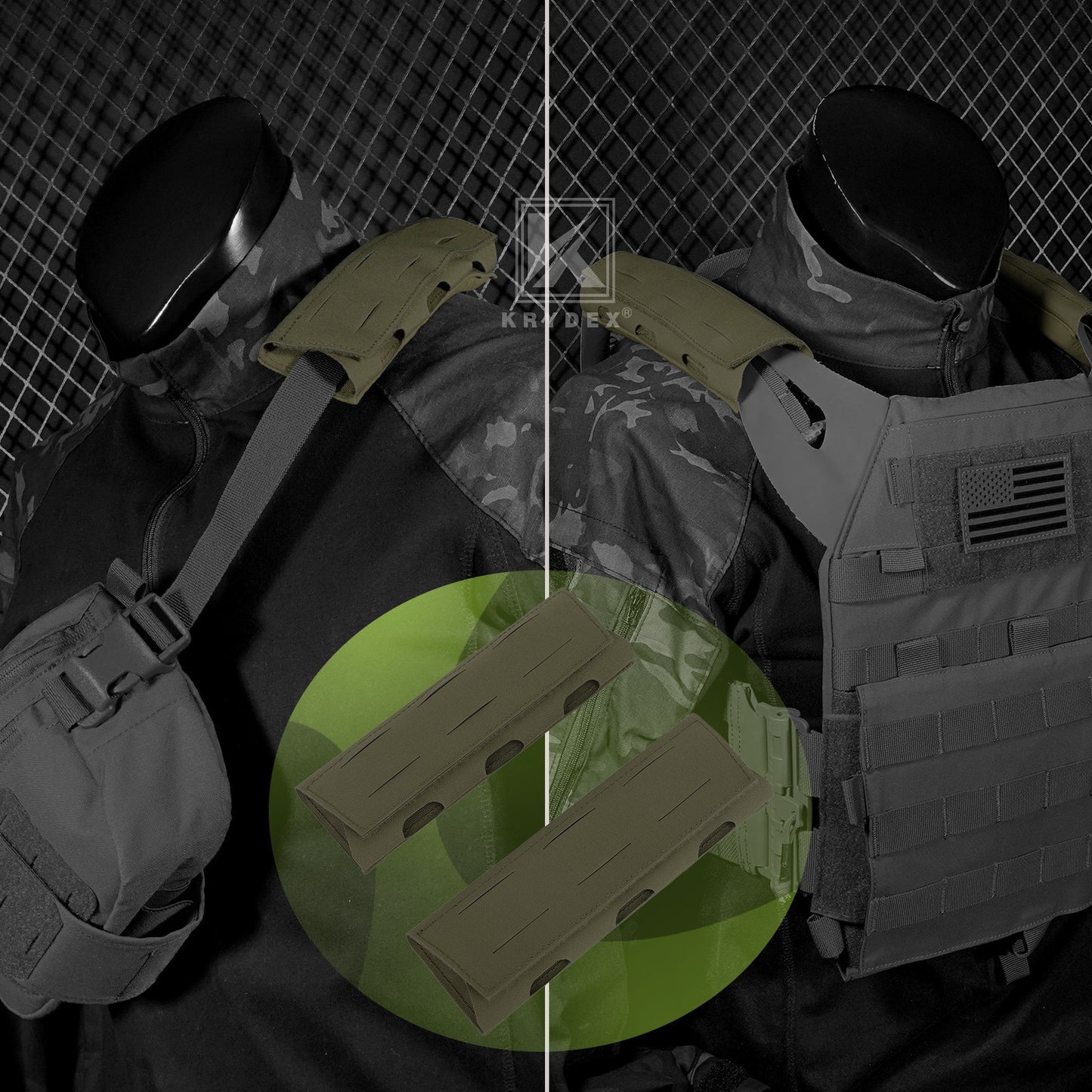 Krydex Tactical Shoulder Pads Soft EVA Cushion for Vest Carrier Chest Rig Slingster Laser Cut  Organizer Fits 2" - 2.5" Strap