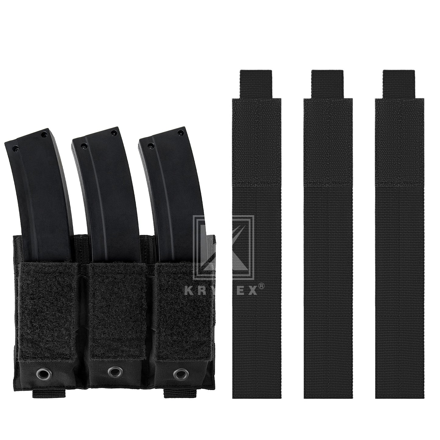 Krydex Tactical 9mm Triple Mag Pouch Modular Single / Double Stack Pistol Magzine Holder MOLLE Compatible
