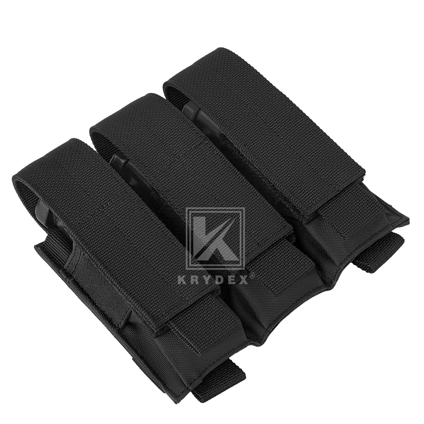 Krydex Tactical 9mm Triple Mag Pouch Modular Single / Double Stack Pistol Magzine Holder MOLLE Compatible