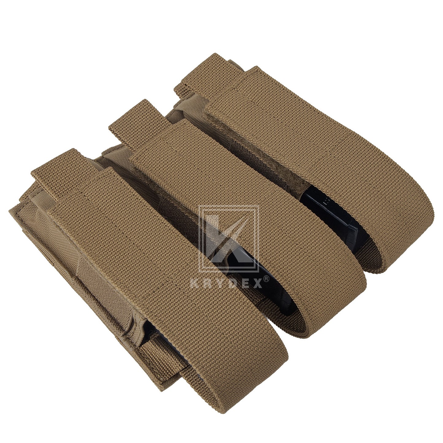 Krydex Tactical 9mm Triple Mag Pouch Modular Single / Double Stack Pistol Magzine Holder MOLLE Compatible