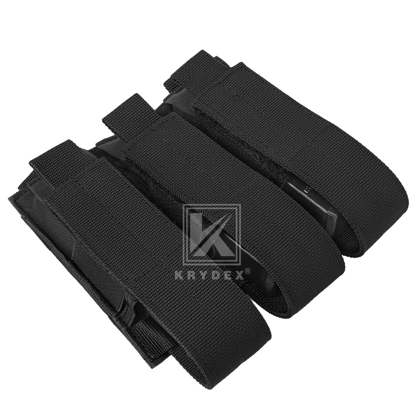 Krydex Tactical 9mm Triple Mag Pouch Modular Single / Double Stack Pistol Magzine Holder MOLLE Compatible