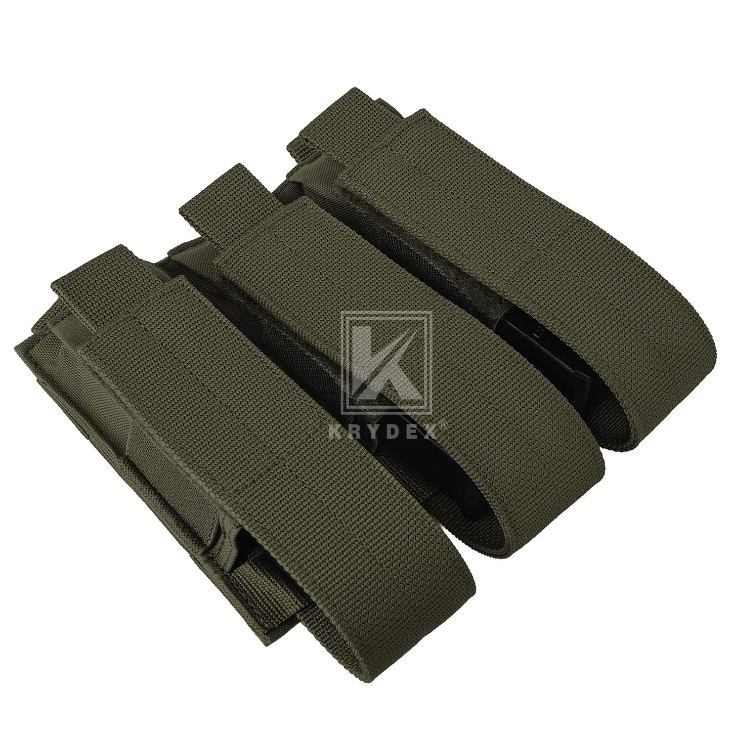 Krydex Tactical 9mm Triple Mag Pouch Modular Single / Double Stack Pistol Magzine Holder MOLLE Compatible