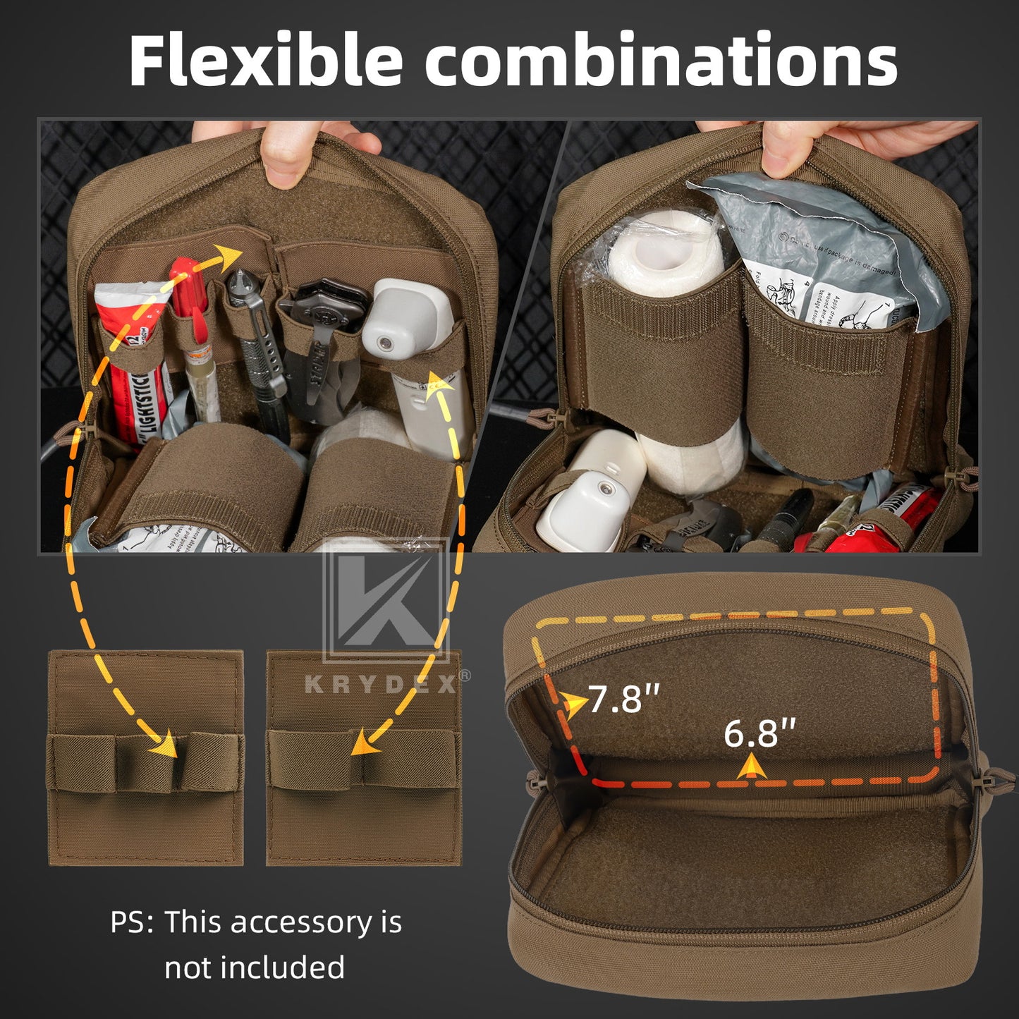 Krydex Tactical 8x7 Admin Pouch MOLLE Low Profile Modular Medic Pouch Tourniquet Holder