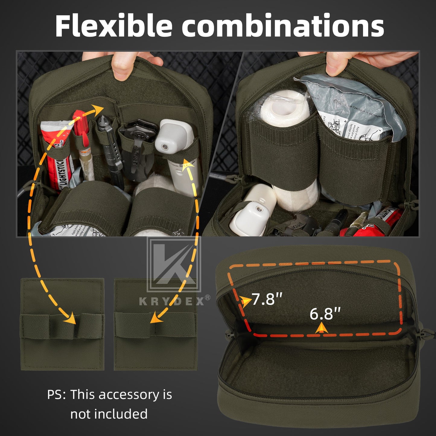 Krydex Tactical 8x7 Admin Pouch MOLLE Low Profile Modular Medic Pouch Tourniquet Holder