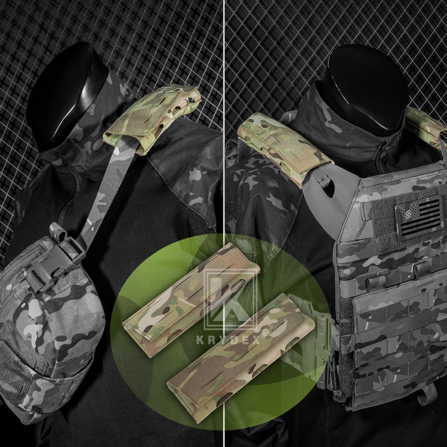 Krydex Tactical Shoulder Pads Soft EVA Cushion for Vest Carrier Chest Rig Slingster Laser Cut  Organizer Fits 2" - 2.5" Strap