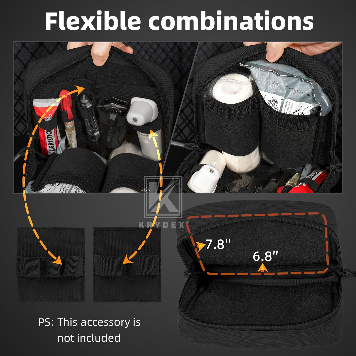 Krydex Tactical 8x7 Admin Pouch MOLLE Low Profile Modular Medic Pouch Tourniquet Holder