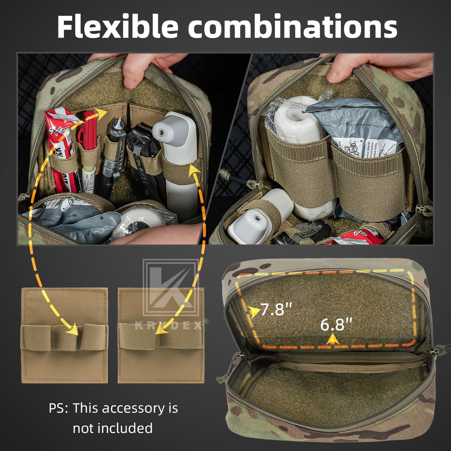 Krydex Tactical 8x7 Admin Pouch MOLLE Low Profile Modular Medic Pouch Tourniquet Holder