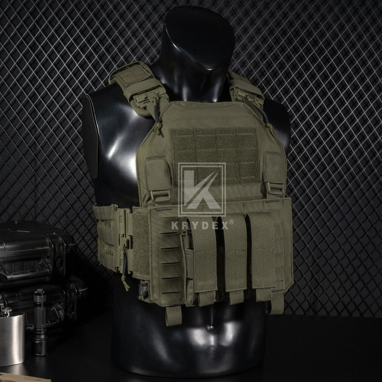 Krydex Tactical 9mm Triple Mag Pouch Modular Single / Double Stack Pistol Magzine Holder MOLLE Compatible