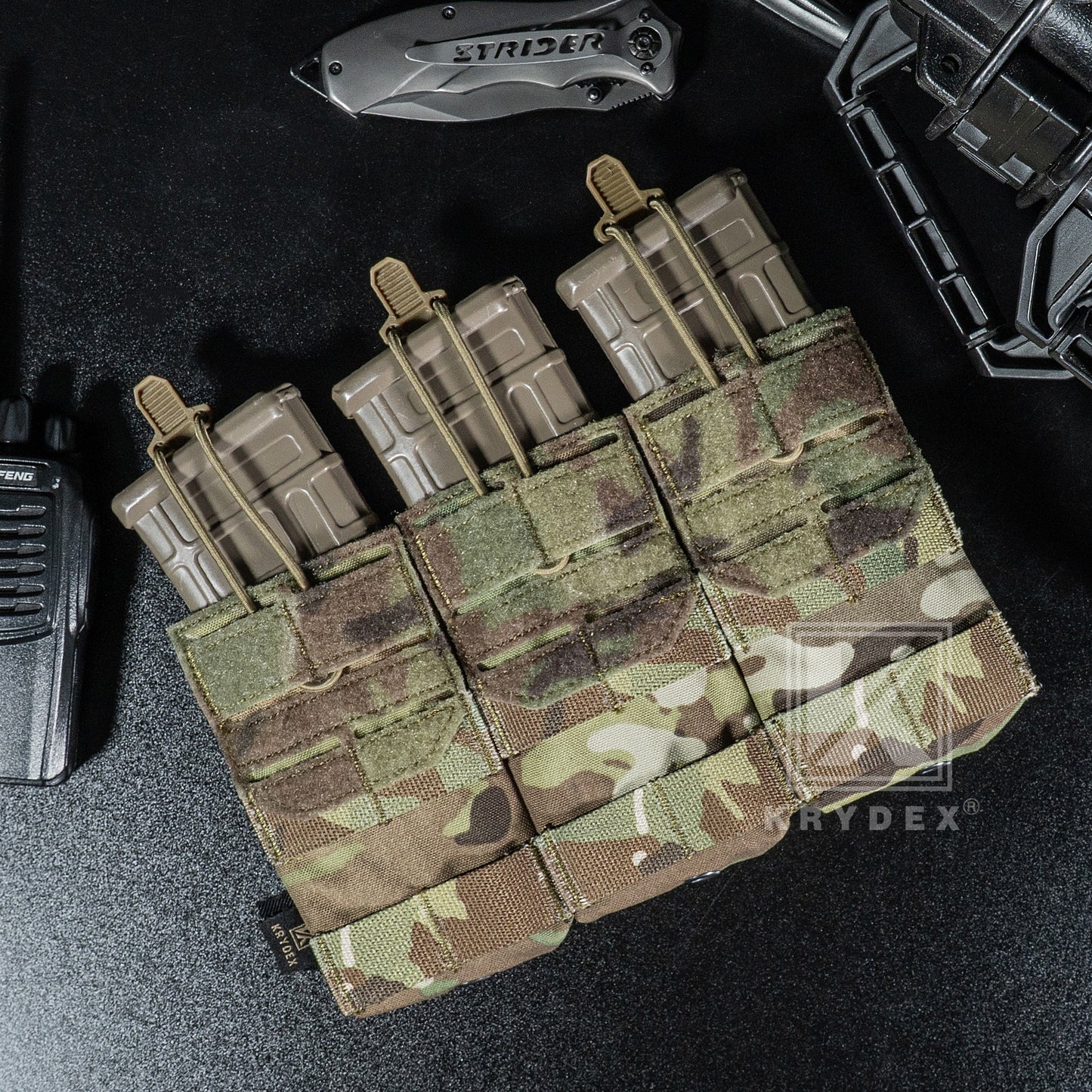 Krydex Tactical 556 Triple Mag Pouch Open Top MOLLE Magazine Holder for M4/M16/AR15 Fast Draw Quick Reload