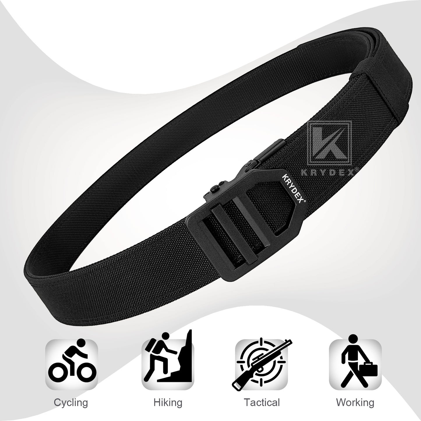 Krydex Tactical Belt 1.5" Heavy Duty EDC Gun Belt Rigid Nylon CCW Belt Quick Release