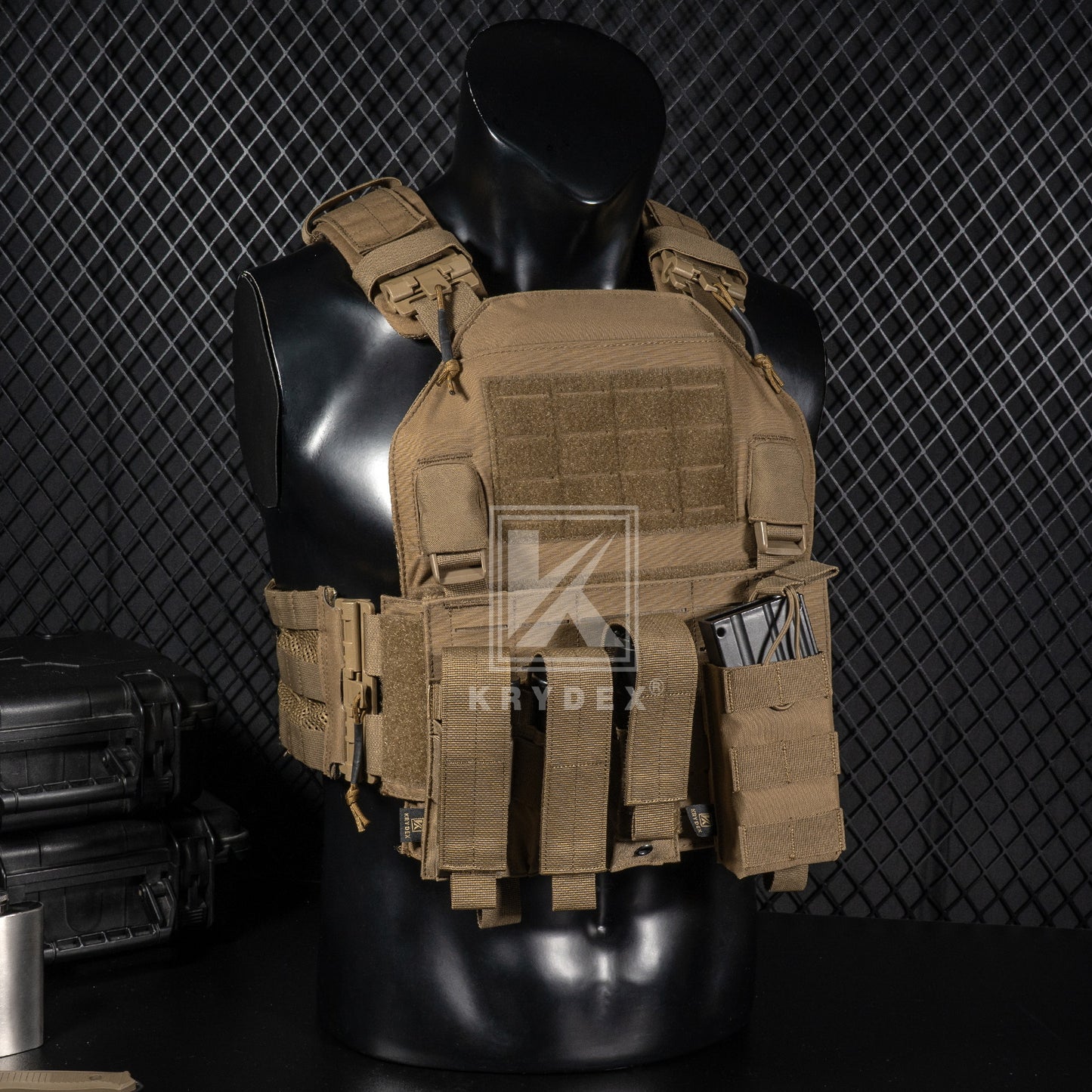 Krydex Tactical 9mm Triple Mag Pouch Modular Single / Double Stack Pistol Magzine Holder MOLLE Compatible