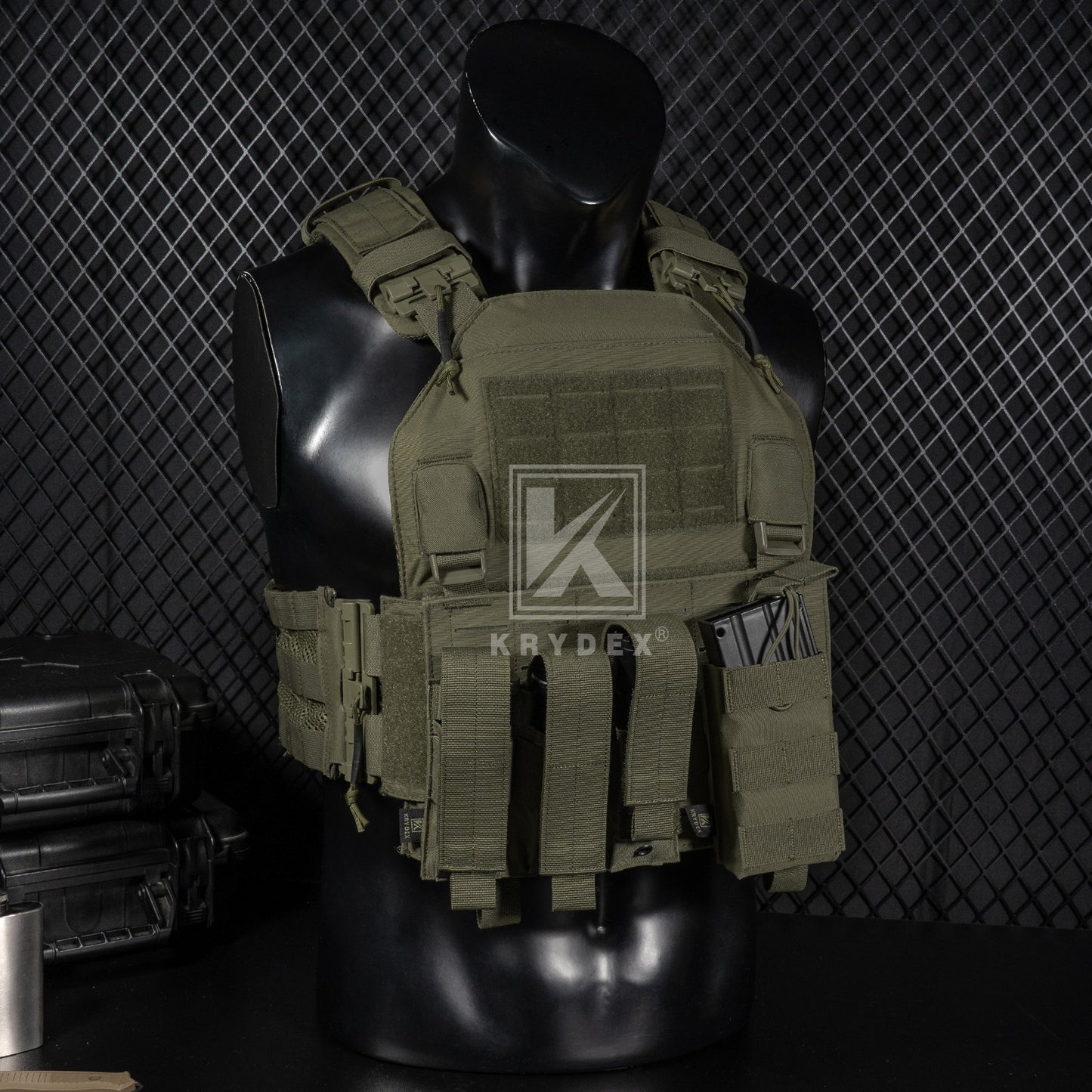 Krydex Tactical 9mm Triple Mag Pouch Modular Single / Double Stack Pistol Magzine Holder MOLLE Compatible
