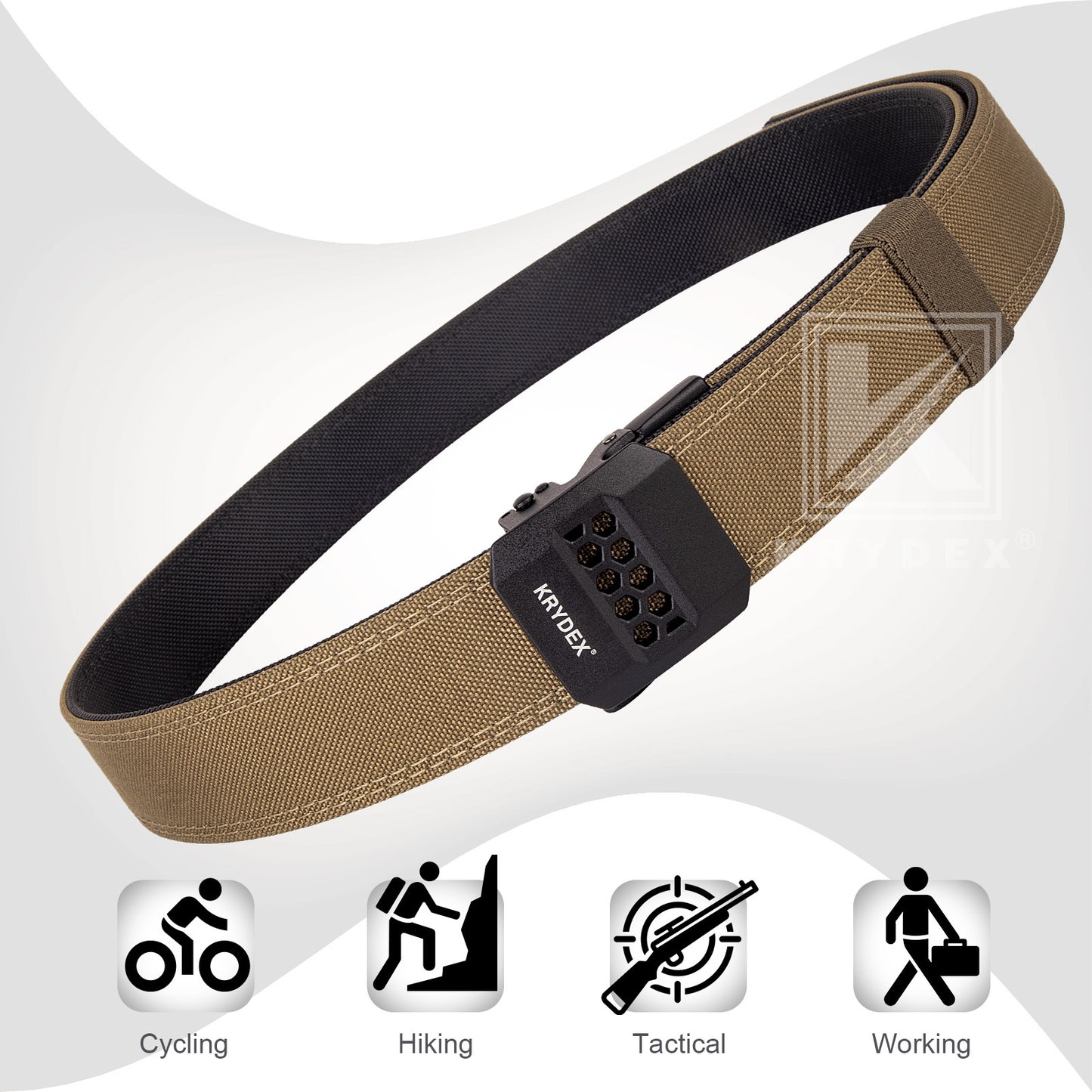 Krydex Tactical Belt 1.5" Heavy Duty EDC Gun Belt Rigid Nylon CCW Belt Quick Release No Sag Belt