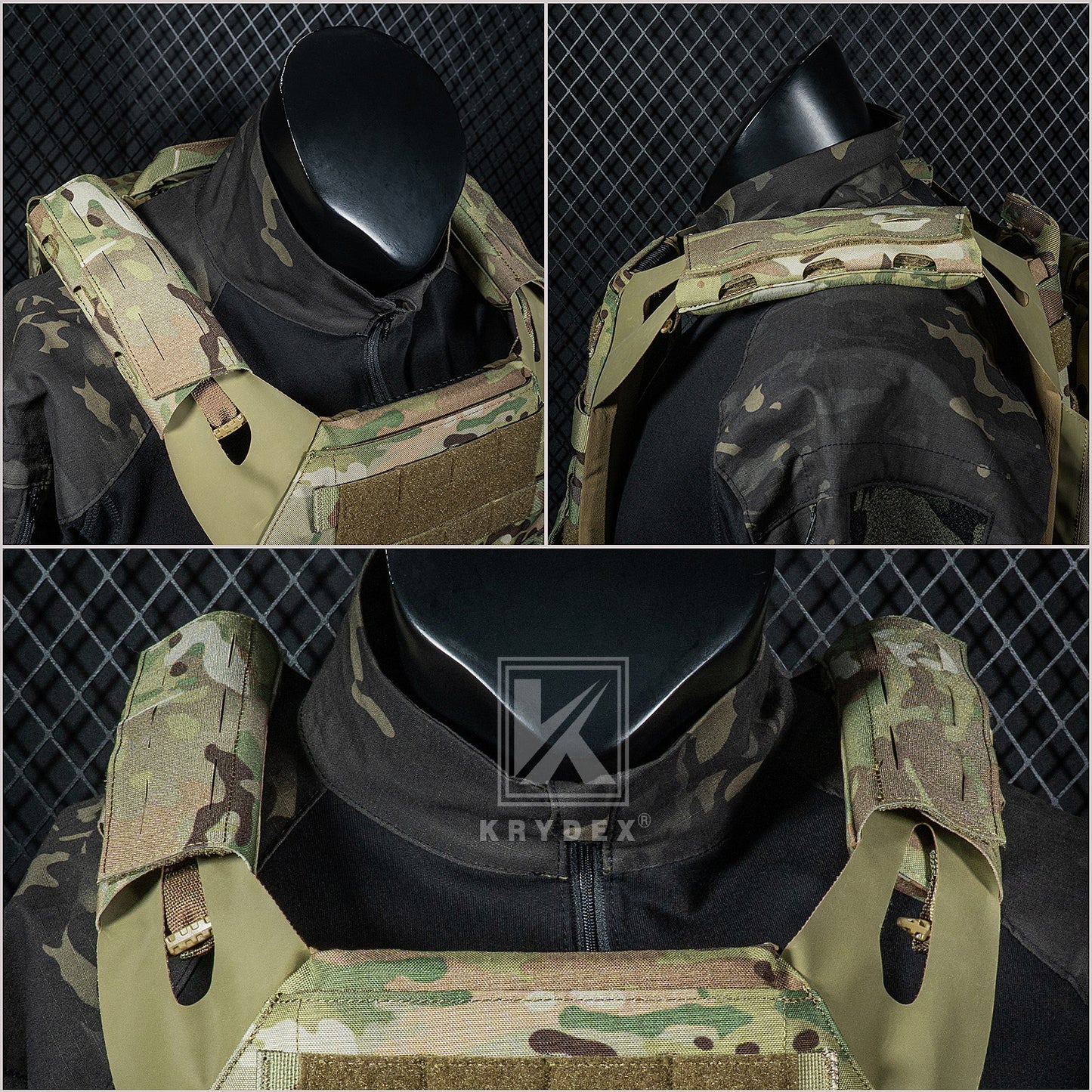 Krydex Tactical Shoulder Pads Soft EVA Cushion for Vest Carrier Chest Rig Slingster Laser Cut  Organizer Fits 2" - 2.5" Strap