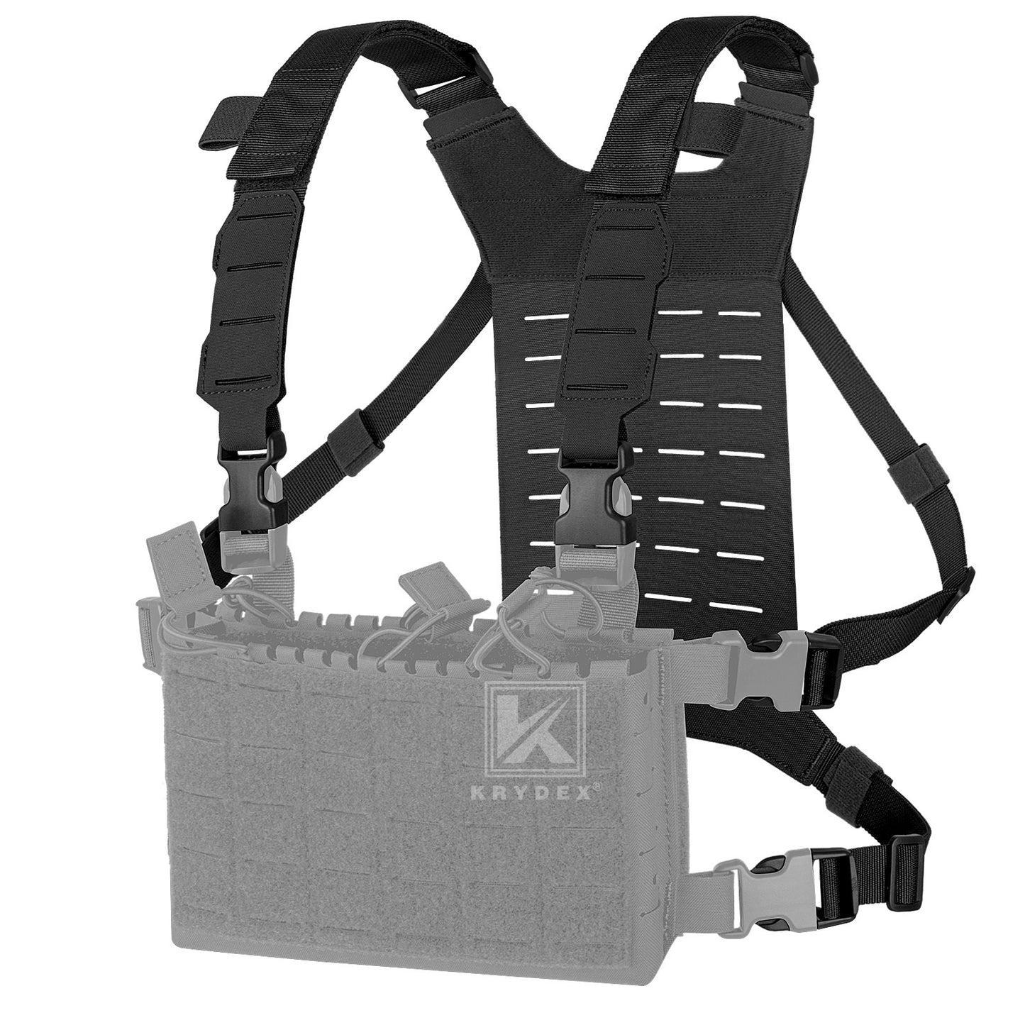 Krydex Tactical Chest Rig Shoulder Strap with Back MOLLE Panel Add-on Loading System