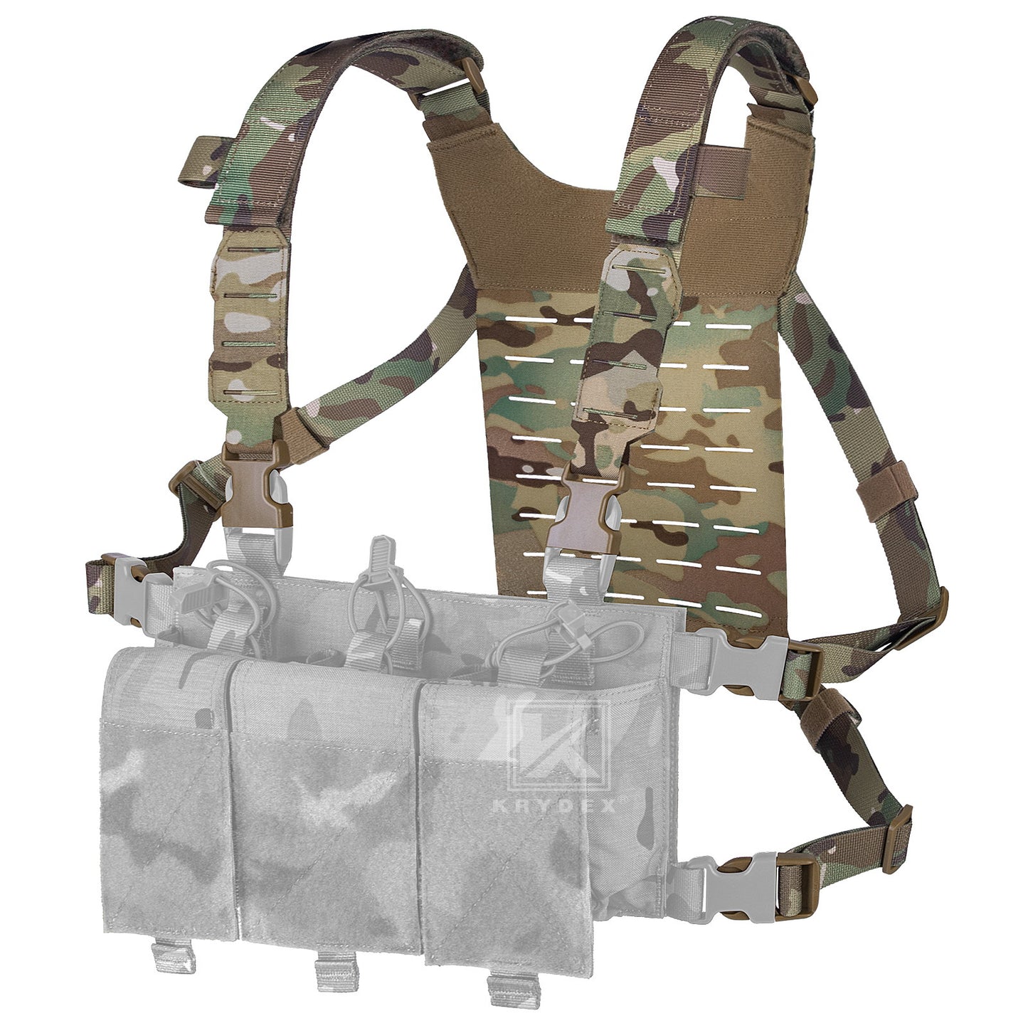 Krydex Tactical Chest Rig Shoulder Strap with Back MOLLE Panel Add-on Loading System