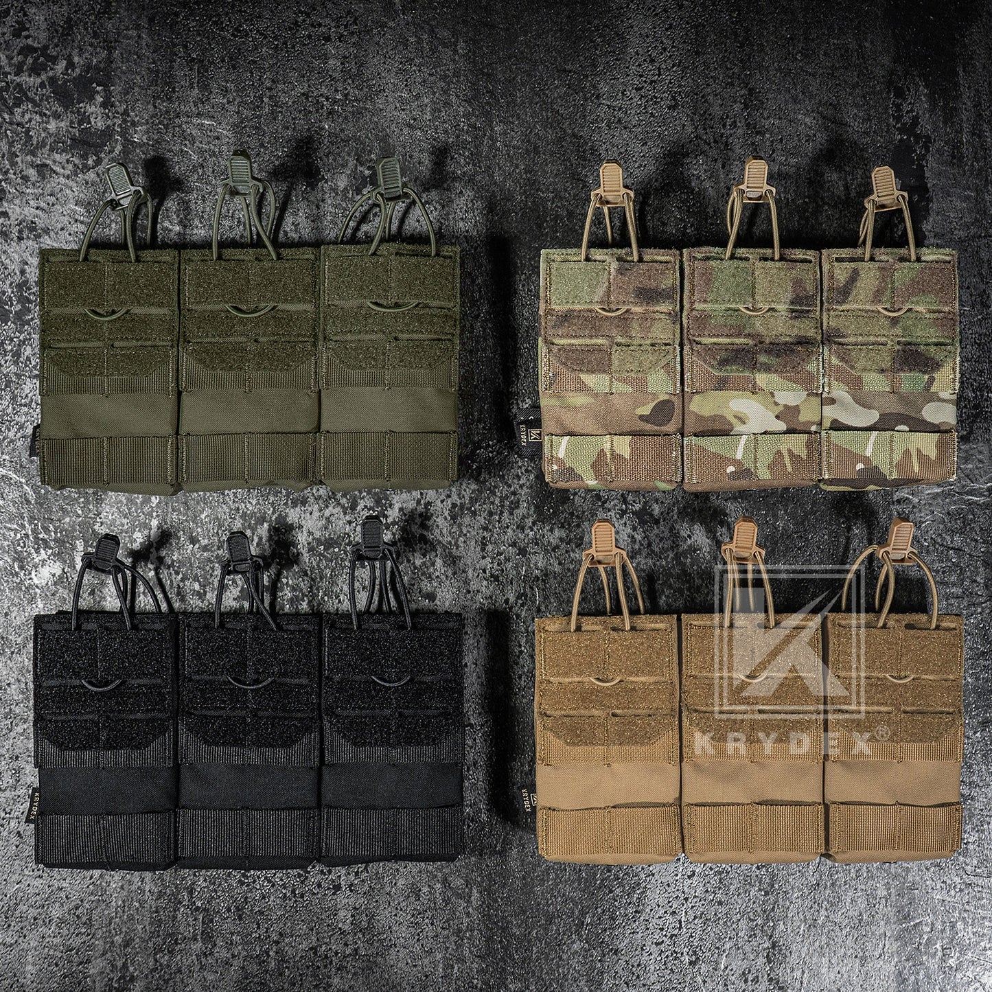 Krydex Tactical 556 Triple Mag Pouch Open Top MOLLE Magazine Holder for M4/M16/AR15 Fast Draw Quick Reload