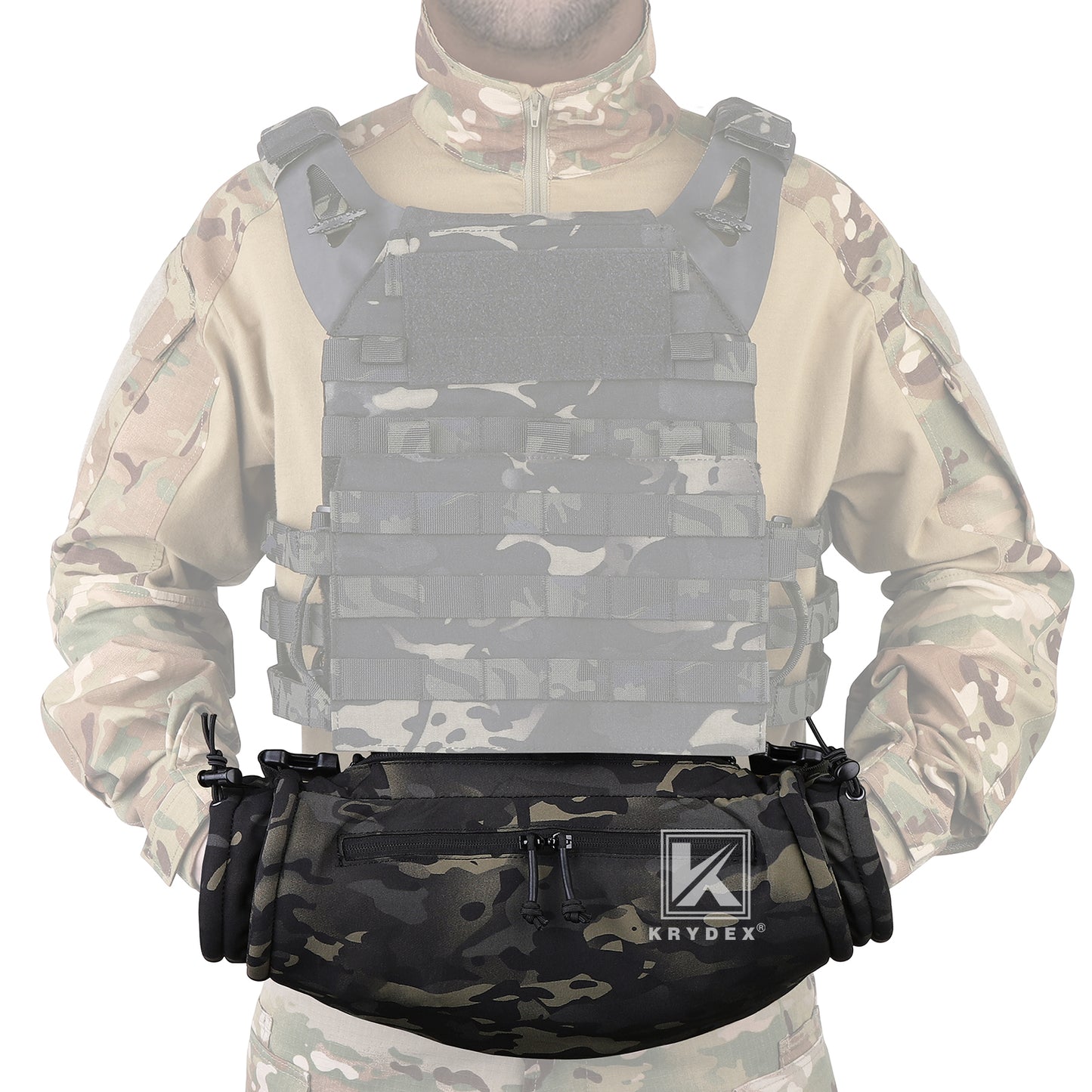 Krydex Tactical Soft Shell Hand Warmer Muff Sherpa Fleece Lined Muffler Water-Resist Vest Drop Hanger Warmer Pouch Outdoor Winter Hunting Field Survival