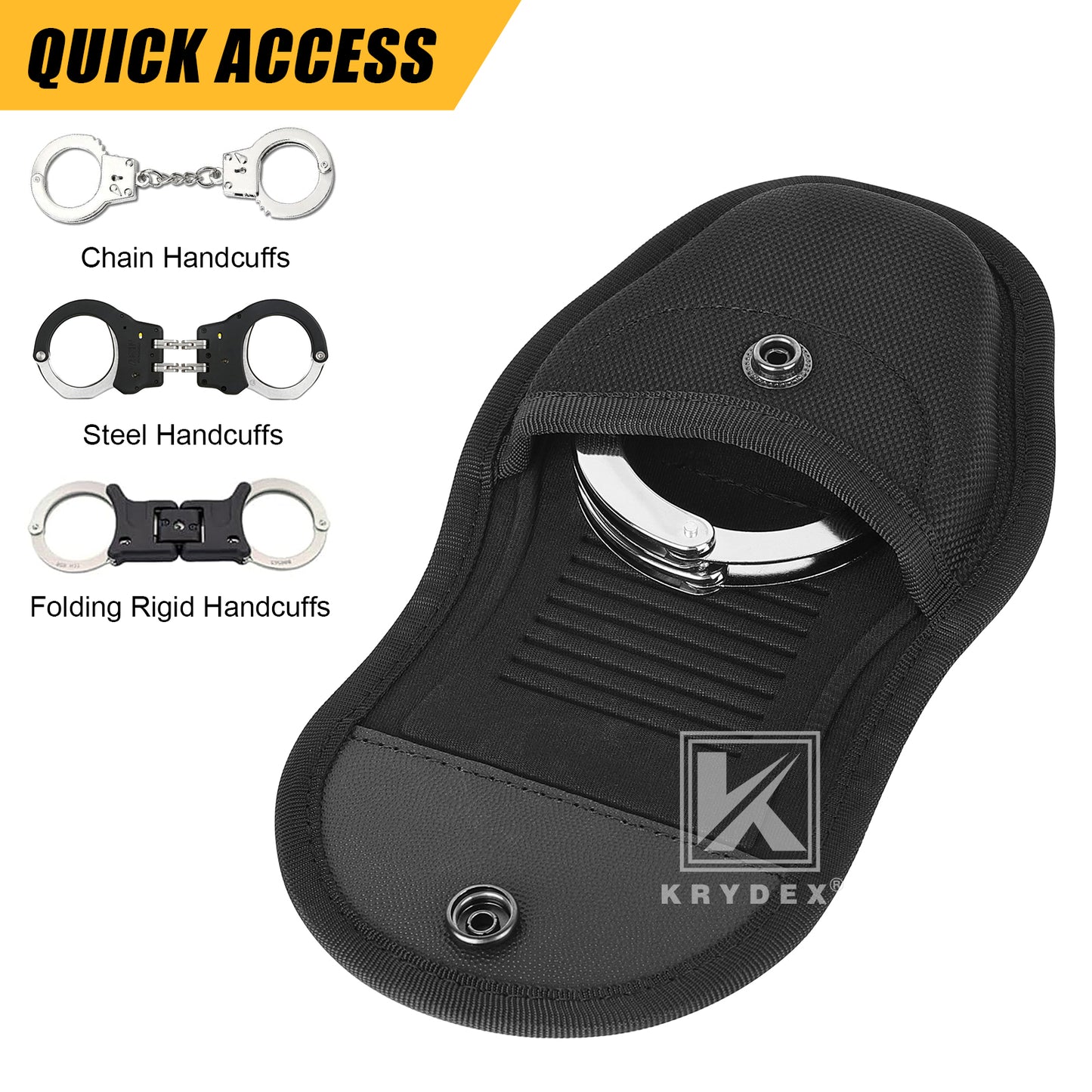 Krydex Hidden Snap Classic Handcuff Case Single Handcuff Pouch Fits 2” & 2.25” Duty Belt For Police Law Enforcement & Security Guard Equipment